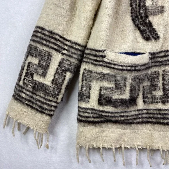 Vintage Cream Wool Knit Fringed Southwestern Birds Full Zip Jacket Coat - Picture 5 of 15